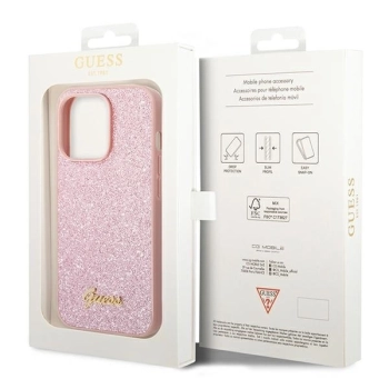 Etui Guess Glitter Script na iPhone 14 Pro - różowe