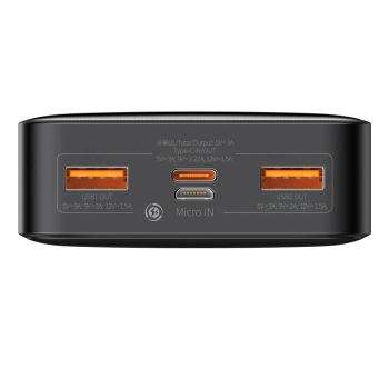 Baseus Bipow powerbank z szybkim ładowaniem 20000mAh 20W czarny (Overseas Edition) + kabel USB-A - Micro USB 0.25m czarny (PPBD050501)