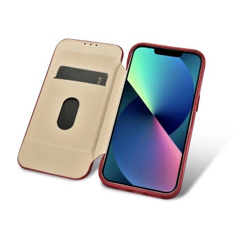 iCarer CE Oil Wax Premium Leather Folio Case skórzane etui iPhone 14 Pro Max z klapką magnetyczne MagSafe czerwony (AKI14220708-RD)