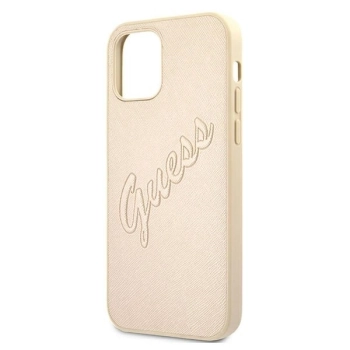 Etui Guess Saffiano Vintage Script na iPhone 12 Pro Max - złote