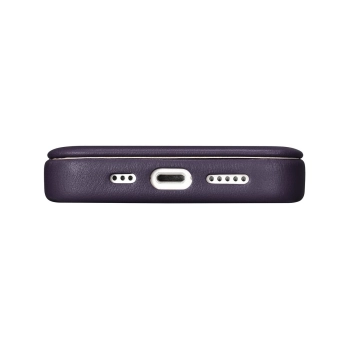 iCarer CE Premium Leather Folio Case skórzane etui iPhone 14 Pro z klapką magnetyczne MagSafe ciemnofioletowy (WMI14220714-DP)