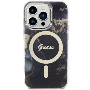 Etui Guess Golden Marble MagSafe na iPhone 14 Pro Max - czarne