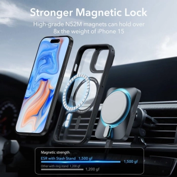 Etui ESR Classic Kickstand Halolock z MagSafe na iPhone 15 - przezroczysto-czarne