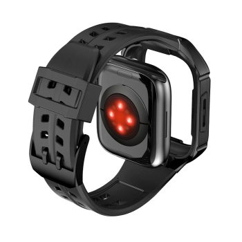 Kingxbar CYF136 2w1 pancerne etui Apple Watch SE, 6, 5, 4 (44 mm) ze stali nierdzewnej z paskiem czarne
