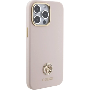 Etui Guess Silicone Logo Strass 4G do iPhone 15 Pro Max - różowe