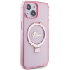 Etui Guess Ring Stand Script Glitter MagSafe na iPhone 15 - różowe