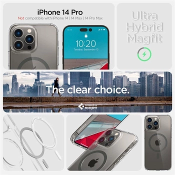 Etui Spigen Ultra Hybrid Mag z MagSafe na iPhone 14 Pro - przezroczysto-grafitowe