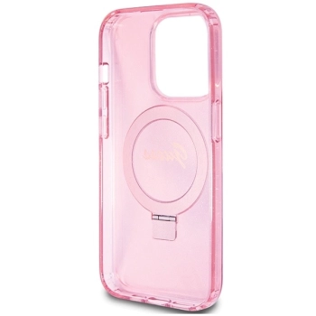 Etui Guess Ring Stand Script Glitter MagSafe na iPhone 15 Pro Max - różowe