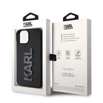 Etui Karl Lagerfeld 3D Rubber Glitter Logo na iPhone 15 - czarne