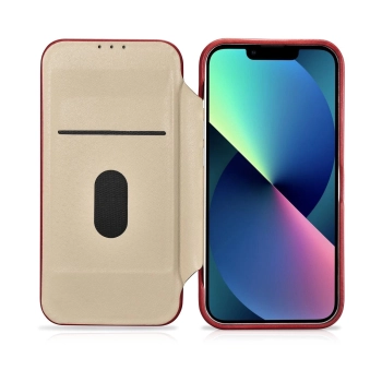 iCarer CE Oil Wax Premium Leather Folio Case skórzane etui iPhone 14 z klapką magnetyczne MagSafe czerwony (AKI14220705-RD)