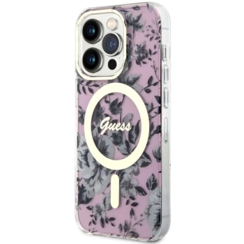 Etui Guess Flower MagSafe na iPhone 14 Pro Max - różowe