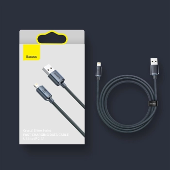 Baseus Crystal Shine Series kabel przewód USB do szybkiego ładowania i transferu danych USB Typ A - Lightning 2,4A 2m czarny (CAJY000101)