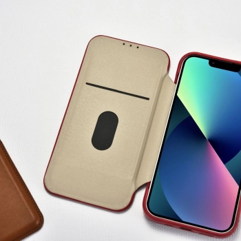 iCarer CE Oil Wax Premium Leather Folio Case skórzane etui iPhone 14 z klapką magnetyczne MagSafe czerwony (AKI14220705-RD)