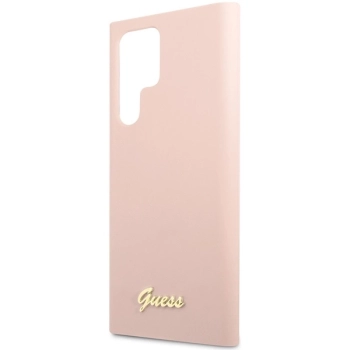 Etui Guess Silicone Script Metal Logo na Samsung Galaxy S23 Ultra - różowe