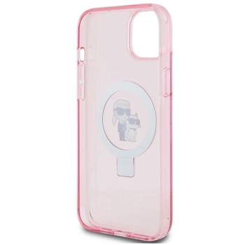 Etui Karl Lagerfeld Ring Stand Karl&Choupettte MagSafe do iPhone 15 - różowe