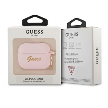Etui Guess Silicone Vintage Script na AirPods Pro - różowe
