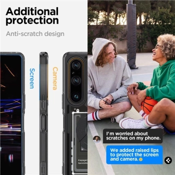 Etui Spigen Ultra Hybrid na Sony Xperia 1 V - ciemnoszare (wzór Zero One)