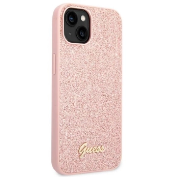 Etui Guess Glitter Script na iPhone 14 - różowe