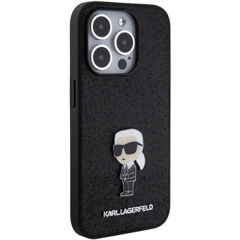 Etui Karl Lagerfeld Fixed Glitter Ikonik Logo Metal Pin do iPhone 15 Pro - czarne
