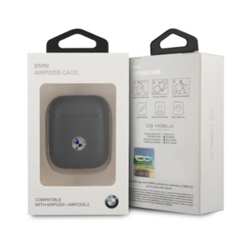 Etui BMW Genuine Leather Silver Logo na AirPods 1/2 - czarne