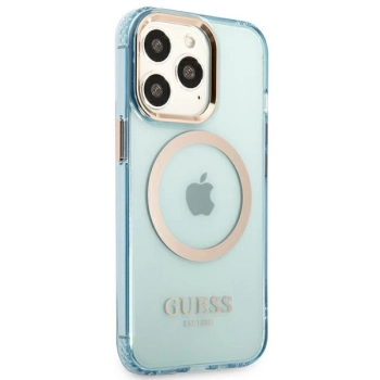Etui Guess Gold Outline Translucent MagSafe na iPhone 13 Pro Max - niebieskie