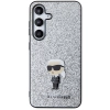 Etui Karl Lagerfeld Fixed Glitter Ikonik Logo Metal Pin na Samsung Galaxy S24 - srebrne