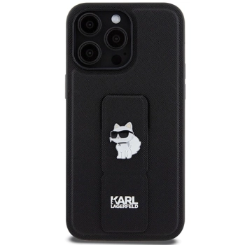 Etui Karl Lagerfeld Gripstand Saffiano Choupette Pins na iPhone 13 Pro / 13 - czarne