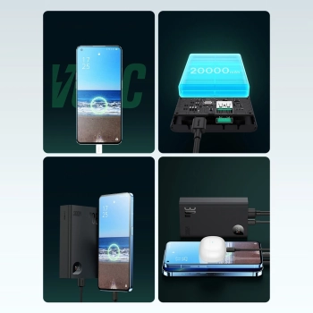 Baseus Adaman2 powerbank z wyświetlaczem cyfrowym 20000mAh 30W 2 x USB / 1x USB Typ C Power Delivery Quick Charge SCP, Oppo Super VOOC czarny (PPAD050