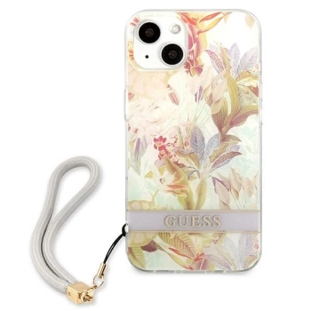 Etui Guess Flower Strap na iPhone 13 mini - fioletowe