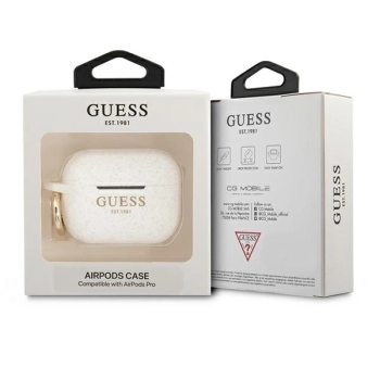 Etui Guess Silicone Glitter na AirPods Pro - białe