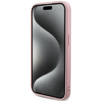 Etui Guess Saffiano Iridescent Script na iPhone 14 Pro Max - różowe