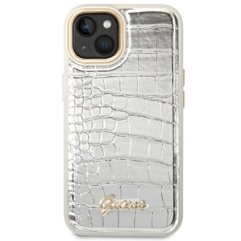 Etui Guess Croco Collection na iPhone 14 Plus - srebrne