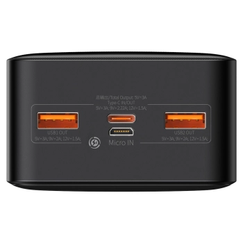 Baseus Bipow powerbank z szybkim ładowaniem 30000mAh 20W czarny (Overseas Edition) + kabel USB-A - Micro USB 0.25m czarny (PPBD050401)