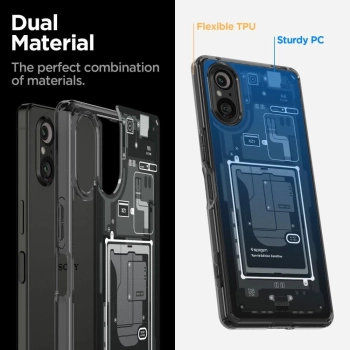 Etui Spigen Ultra Hybrid na Sony Xperia 5 V - ciemnoszare (wzór Zero One)