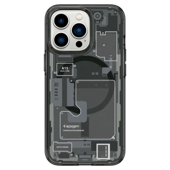 Etui Spigen Ultra Hybrid Mag z MagSafe na iPhone 13 Pro Max - ciemnoszare (wzór Zero One)