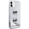 Etui Karl Lagerfeld Liquid Glitter Karl&Choupette Heads na iPhone 11 / Xr - srebrne