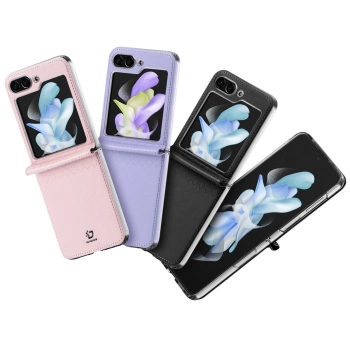 Skórzane etui Samsung Galaxy Z Flip5 5G z klapką portfel pokrowiec na tył Dux Ducis Bril - różowe