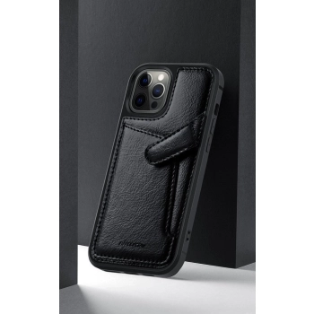 Nillkin Aoge Leather Case elastyczne pancerne etui z prawdziwej skóry z kieszonką iPhone 12 mini czarny