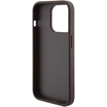 Etui Guess Grip Stand 4G Triangle Strass na iPhone 15 Pro - brązowe