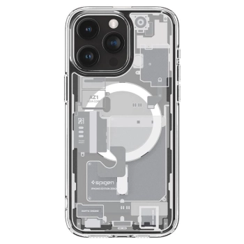 Etui Spigen Ultra Hybrid Mag z MagSafe na iPhone 15 Pro Max - białe (wzór Zero One)