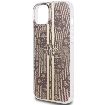 Etui Guess IML 4G Gold Stripe na iPhone 15 Plus / 14 Plus - brązowe