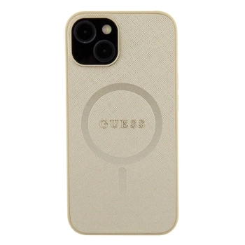 Etui Guess Saffiano MagSafe do iPhone 15 Plus - złote