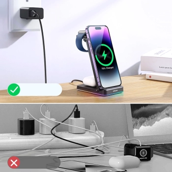 Joyroom 3w1 ładowarka indukcyjna do sprzętu marki Apple - iPhone, Apple Watch, Airpods (do 15W) podstawka stojak czarna (JR-WQN01)