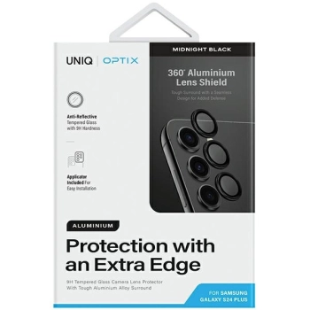Szkło UNIQ Optix Aluminium Camera Lens Protector na obiektyw aparatu Samsung Galaxy S24+ z aplikatorem - czarne