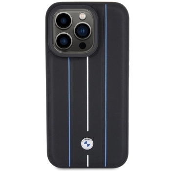 Etui BMW Leather Stamp Blue Lines na iPhone 15 Pro Max - czarne
