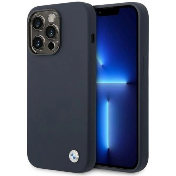 Etui BMW Silicone Metal Logo MagSafe na iPhone 14 Pro - granatowe