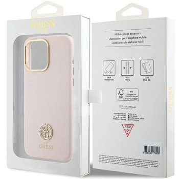 Etui Guess Silicone Logo Strass 4G do iPhone 15 Pro Max - różowe