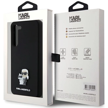 Etui Karl Lagerfeld Silicone Karl&Choupette Metal Pin na Samsung Galaxy S23+ - czarne