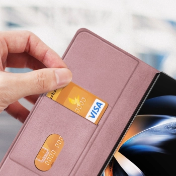 Skórzane etui z klapką i portfelem do Samsung Galaxy Z Fold5 5G Dux Ducis Bril - różowe