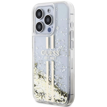 Etui Guess Liquid Glitter Gold Stripes na iPhone 15 Pro Max - przezroczyste